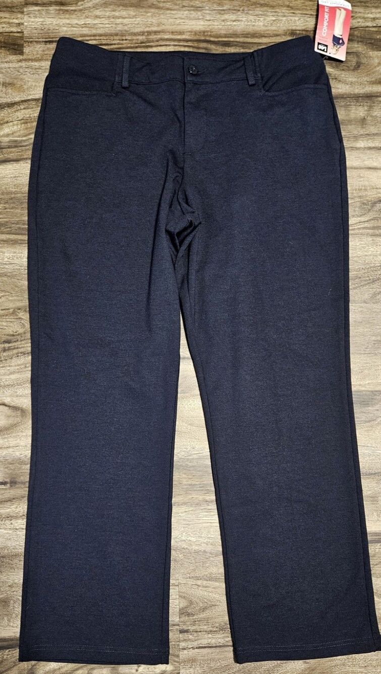 NWT Lee Womens 18W Comfort Fit Soft Stretchy Pants Slacks Navy Blue Straight Leg